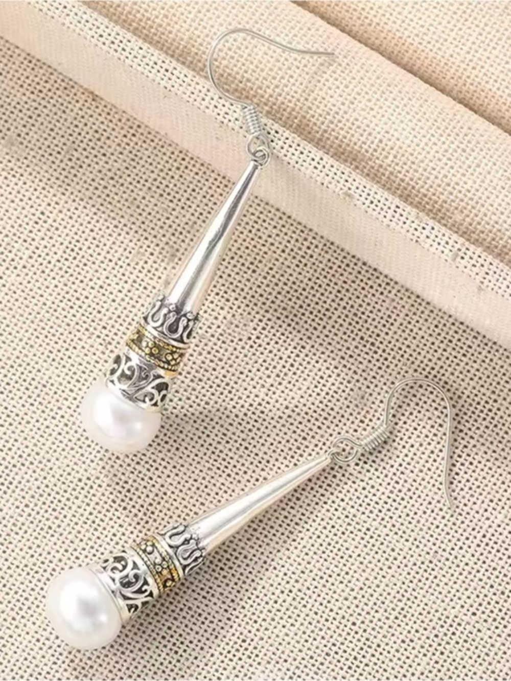 New Sterling Pearl Earrings With Gold Accents